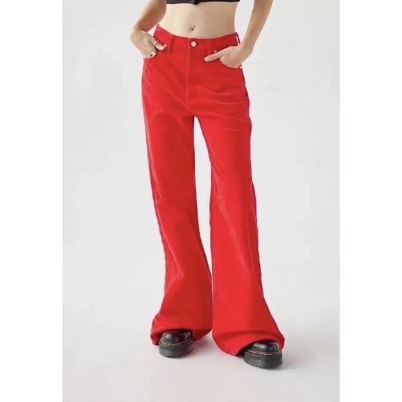 Wrangler Wanderer High Rise Flare Jeans Pants Womens 28x32 Red Corduroy Stretch - Picture 1 of 11